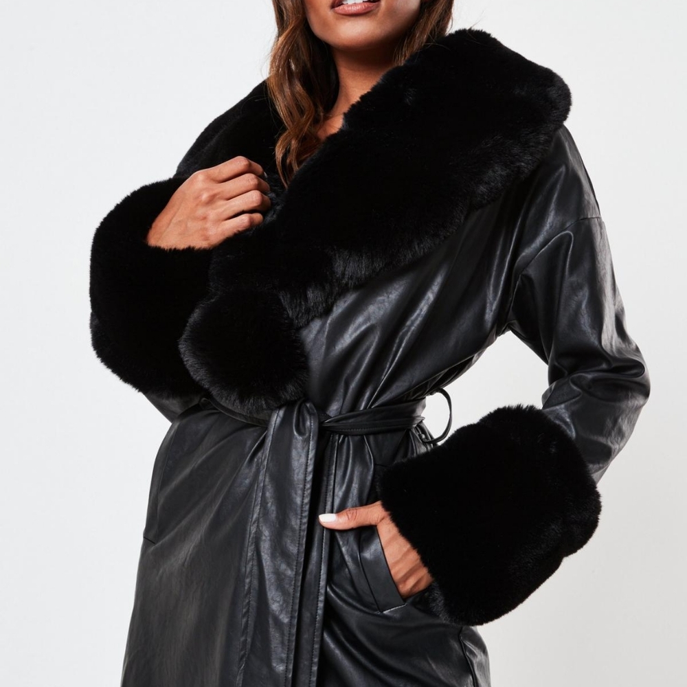 ISO Missguided Leather Trench coat w/ faux fur
